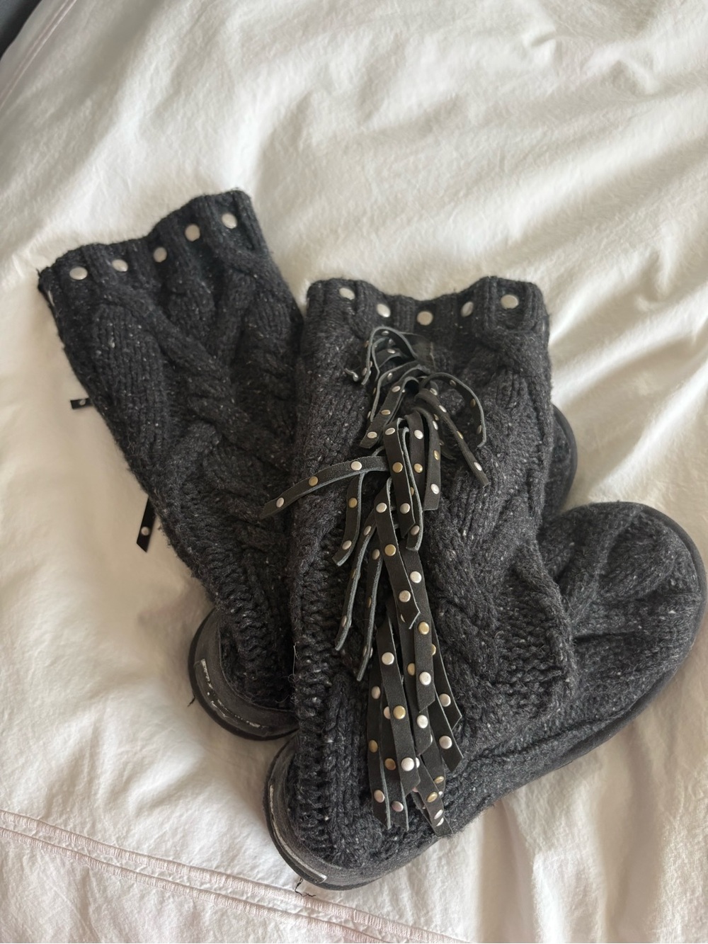 UGG x Jimmy Choo Cable Knit Studded Suede Boots - Picture 2 of 4